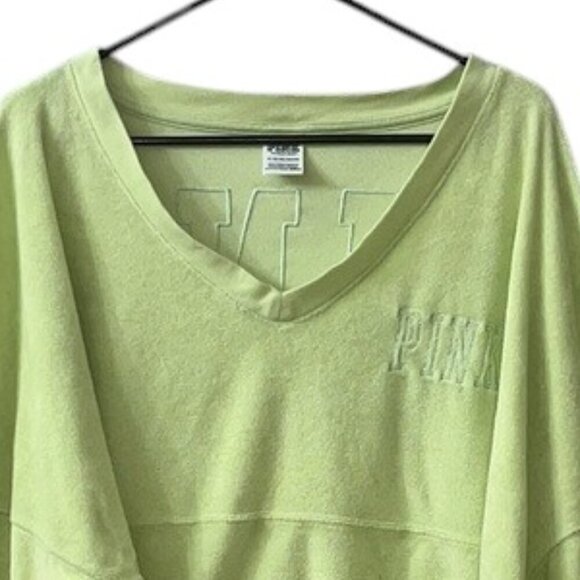 PINK Victoria's Secret Yellow Oversized VNeck Terry Cloth Pullover Sweatshirt - Picture 3 of 9